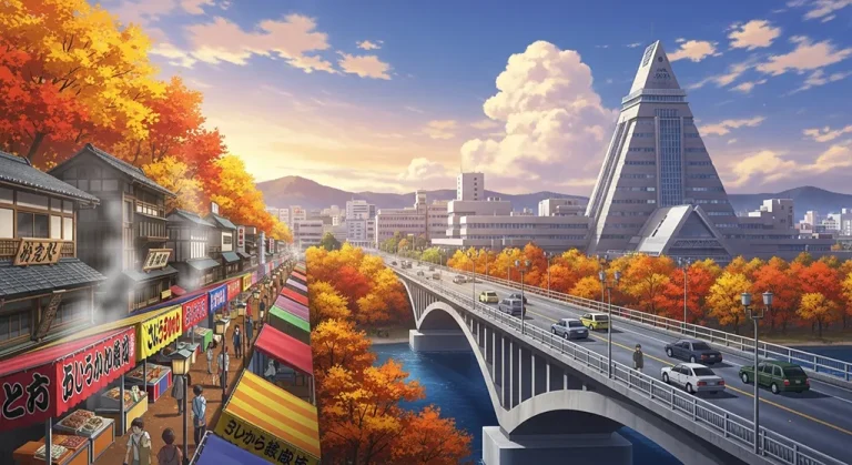 Anime city detailed 4K desktop wallpaper, high-resolution background image