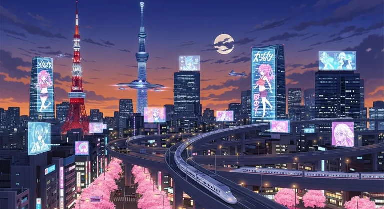 Anime city ultra HD desktop wallpaper in 4K resolution for computer screens