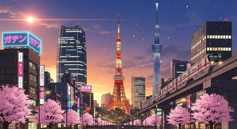 Anime city ultra HD desktop wallpaper in 4K resolution for computer screens