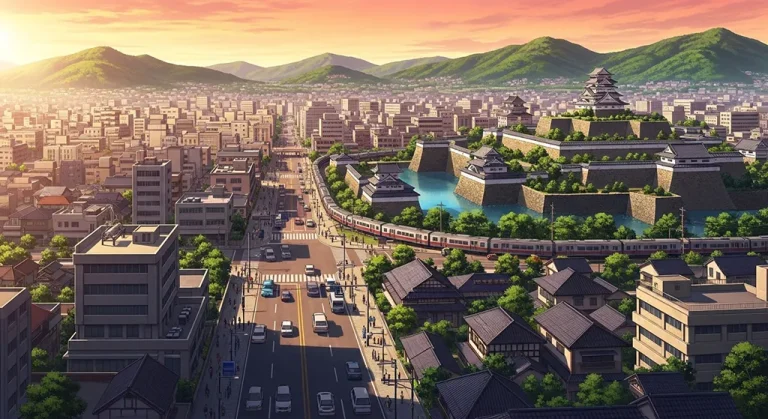 Anime city wallpaper in 4K resolution, perfect for laptop and desktop setup