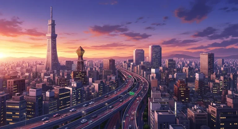 Japanese anime city wallpaper in 4K for desktop PC and widescreen laptops