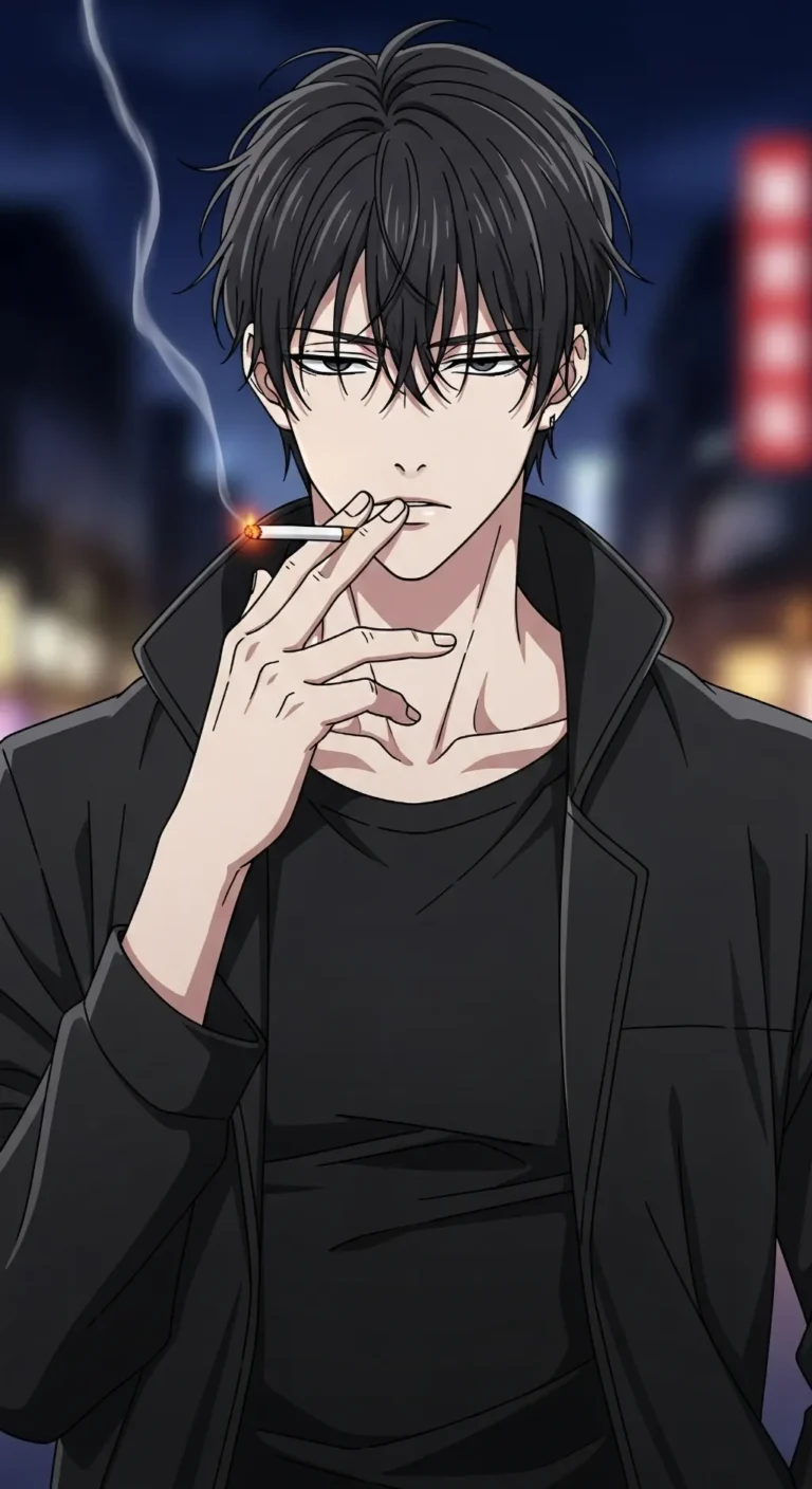 smoking anime boy gentle smile 4k phone wallpaper