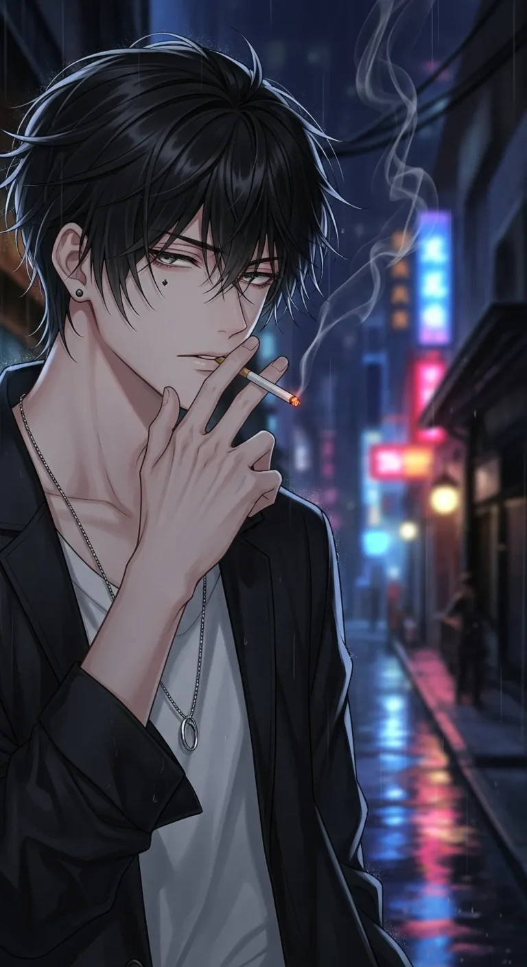 anime boy smoking night vibe 4k mobile wallpaper