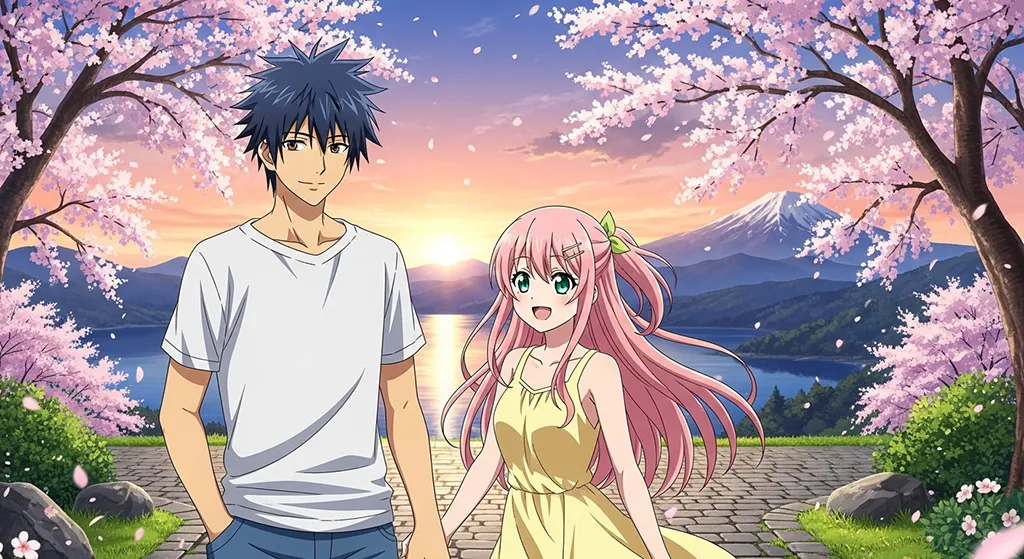 Cute couple desktop background anime art