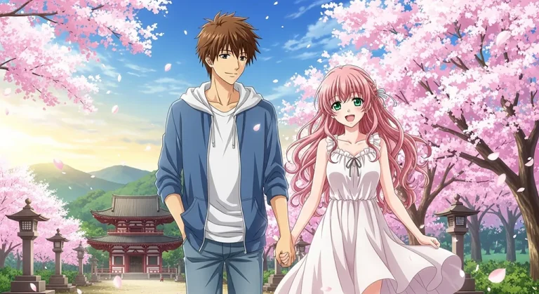 Sweet couple in anime love art