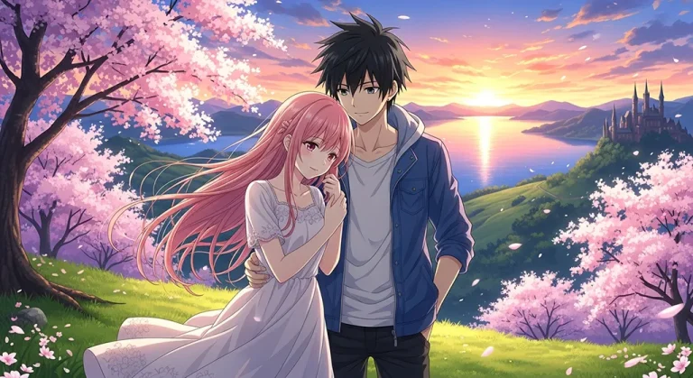 Anime lovebirds desktop wallpaper design
