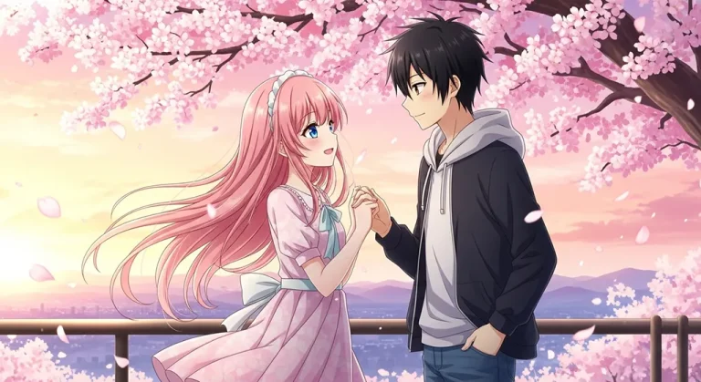 Desktop wallpaper of anime lovers couple