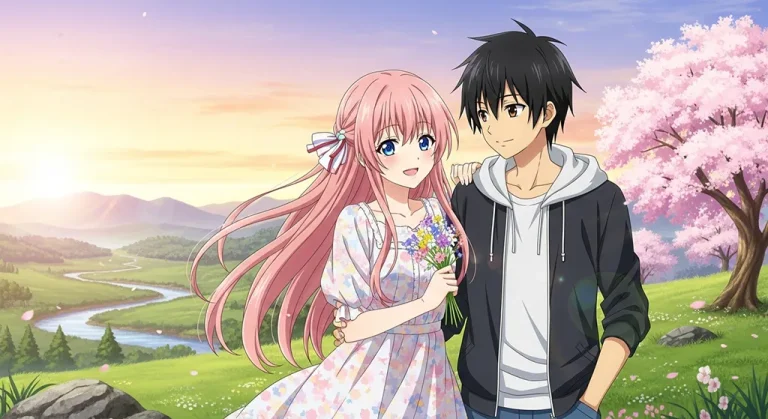 Romantic couple in anime art wallpaper