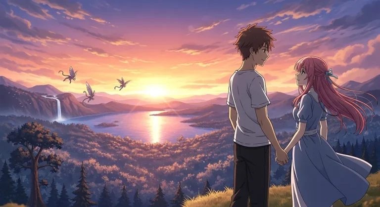Cute anime couple design wallpaper for desktop