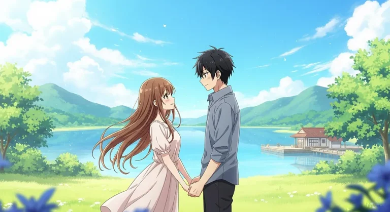 Cute anime couple scene for laptop wallpaper