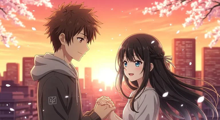 Cute couple wallpaper in anime love style