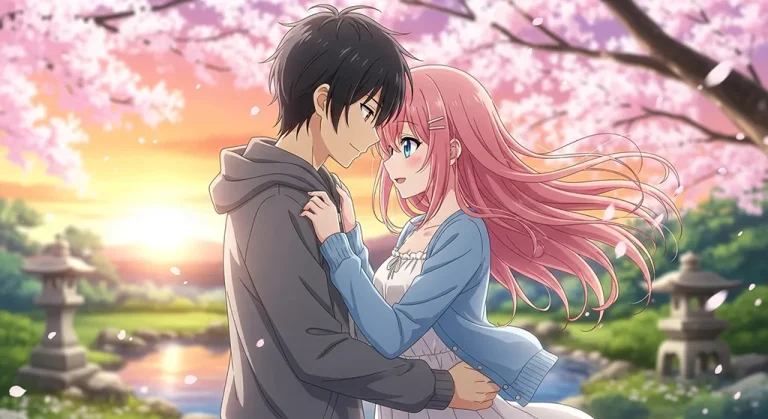 Anime desktop wallpaper of couple in love