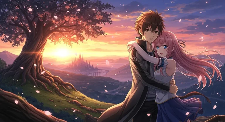 Couple in anime love art for desktop