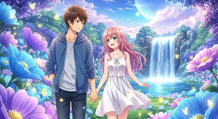 Romantic anime love art for laptop wallpaper