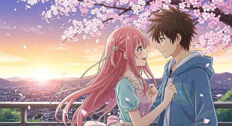 Cute anime couple desktop background