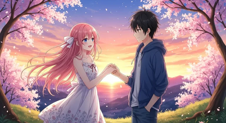 Romantic anime art for couple desktop wallpaper