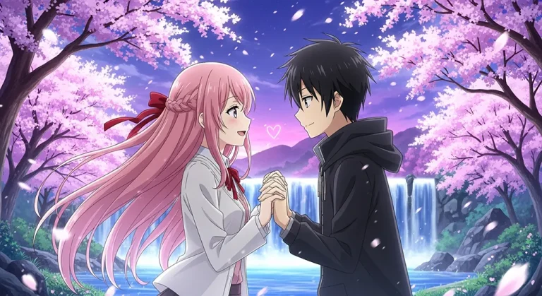 Cute couple wallpaper in anime style