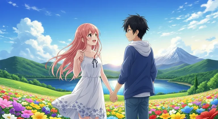 Anime couple love art for laptop wallpaper