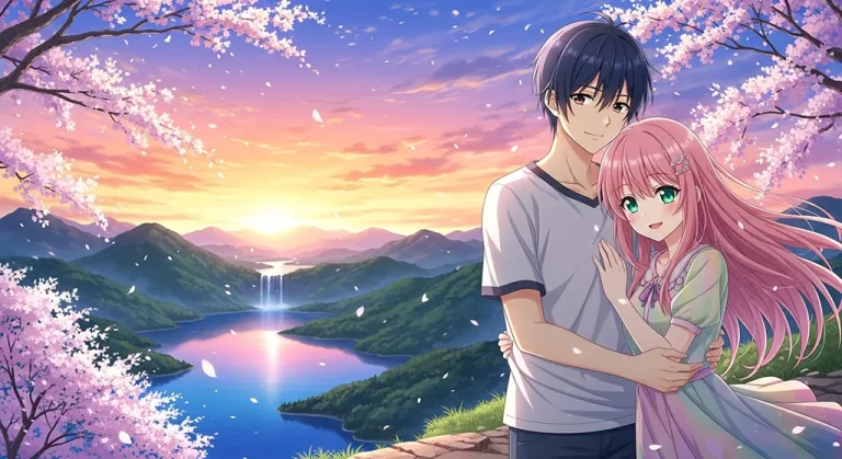 Desktop wallpaper of cute anime couple