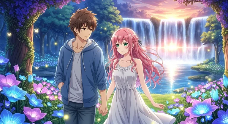 Romantic anime couple design for desktop
