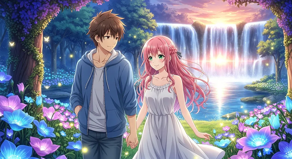 Romantic anime couple design for desktop