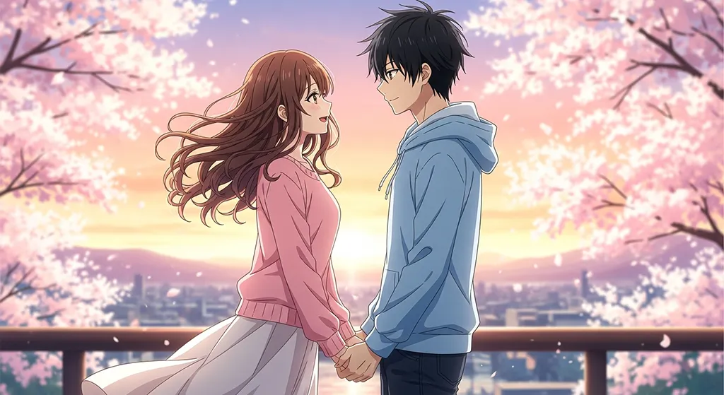 Couple love wallpaper in anime style for PC