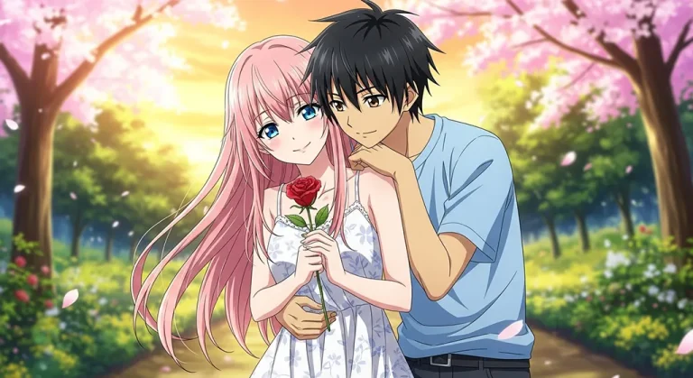 Romantic couple wallpaper in anime style