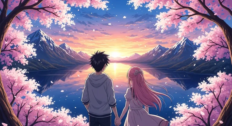 Anime couple in love desktop background