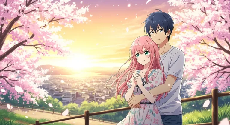 Desktop anime background of romantic couple