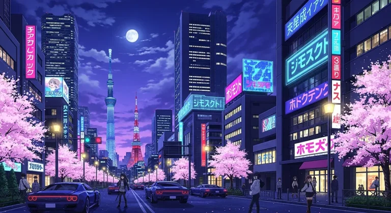 cute futuristic anime city for desktop backgrounds