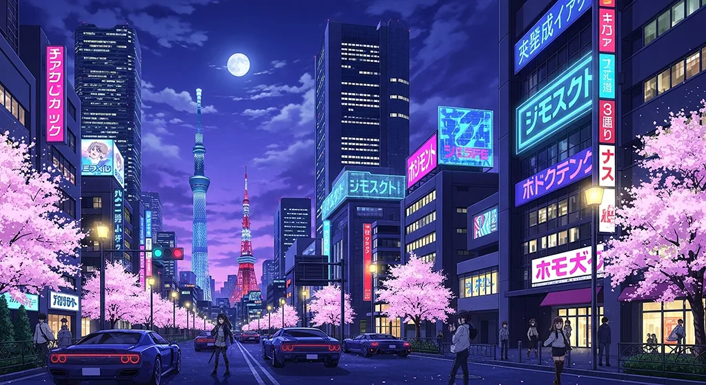 cute futuristic anime city for desktop backgrounds