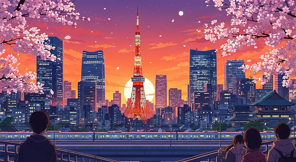 cool neon anime city picture for PCs