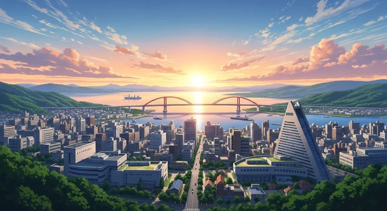 awesome anime city with neon light scenery