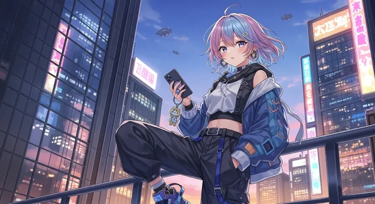 Cute anime girl laptop background design