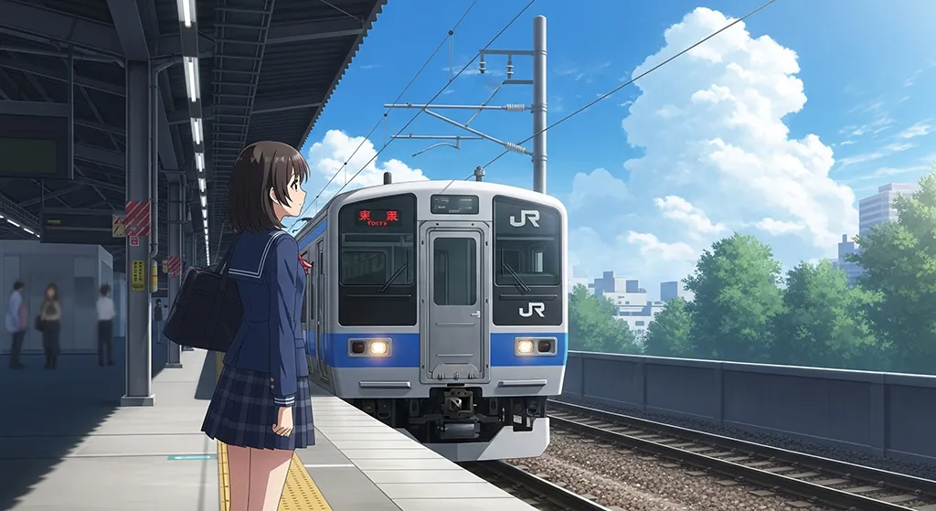 Colorful anime train background for desktop screens