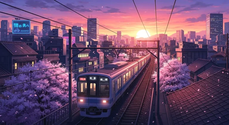 Lush anime train wallpaper for desktop PCs
