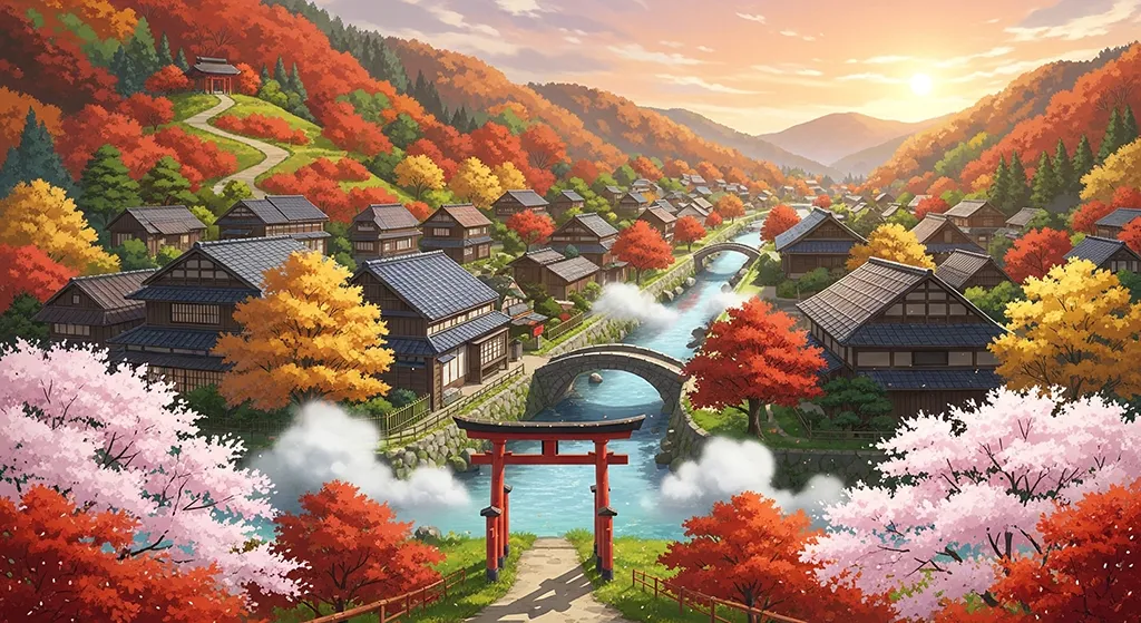 Lovely anime village wallpaper for desktops