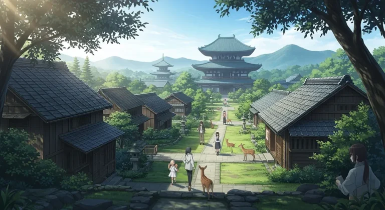 Detailed anime village scene for desktops