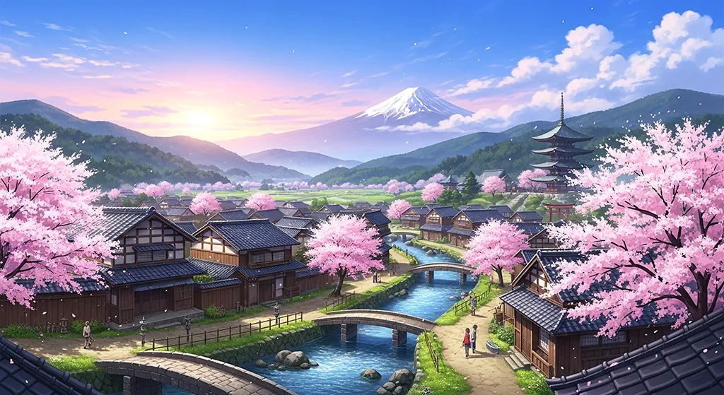 Amazing anime village scene for desktops