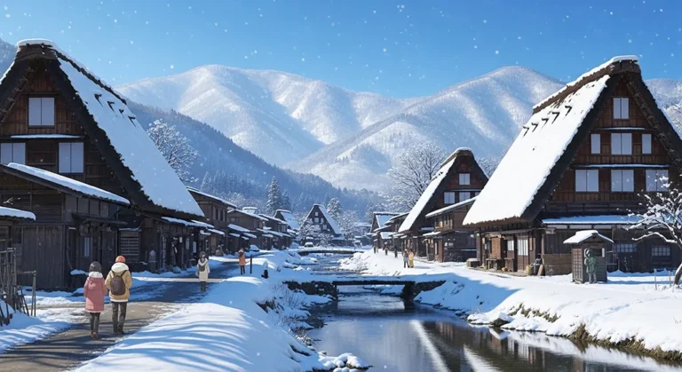 Detailed anime village desktop background for laptops