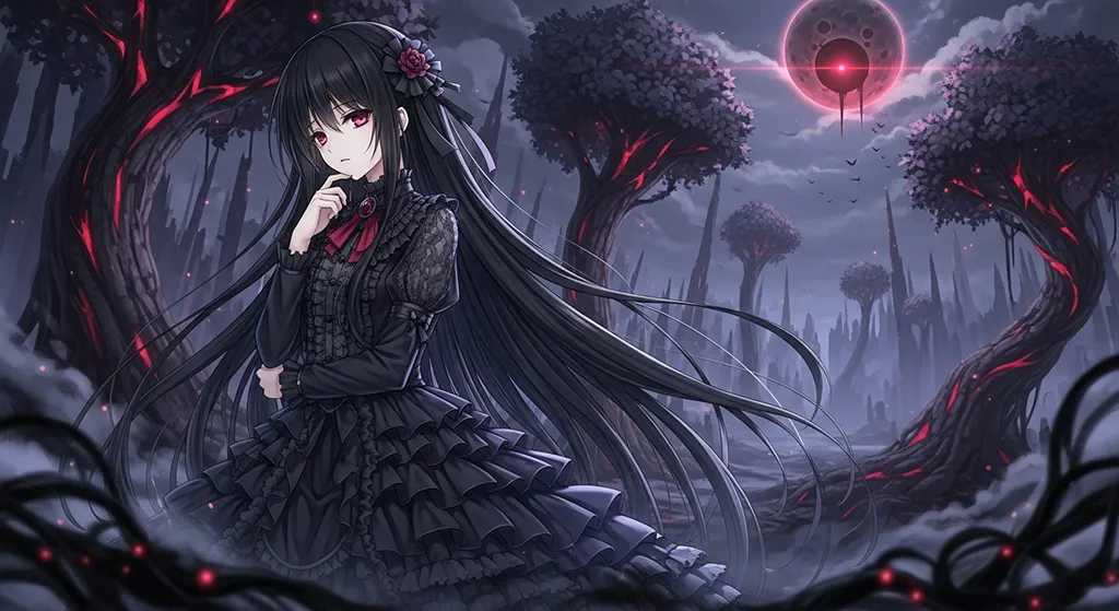 black outfit 8k dark anime girl art for laptop