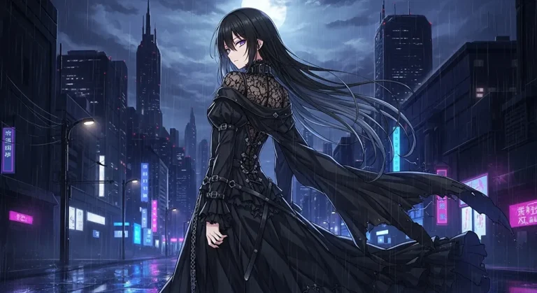 black outfit 8k dark anime girl aesthetic wallpaper for windows pc