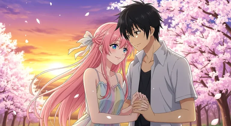 Anime couple cherry blossom love wallpaper