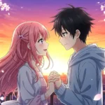 Anime couple cherry blossom sunset wallpaper
