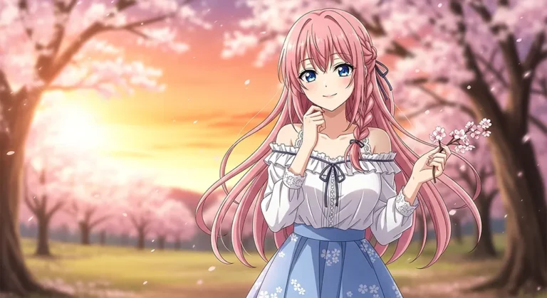 Home 2 Anime girl sunset cherry blossom wallpaper