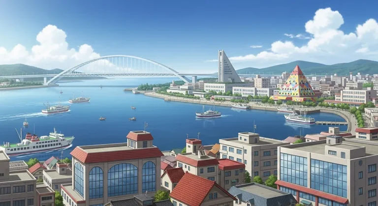Anime seaside city landscape wallpaper