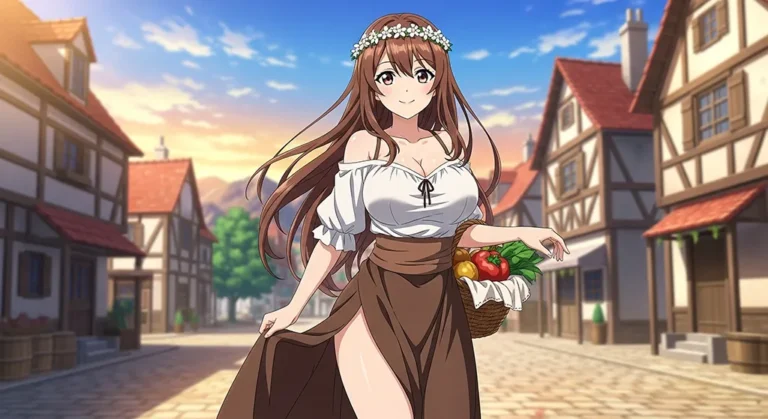 Anime village girl market wallpaper