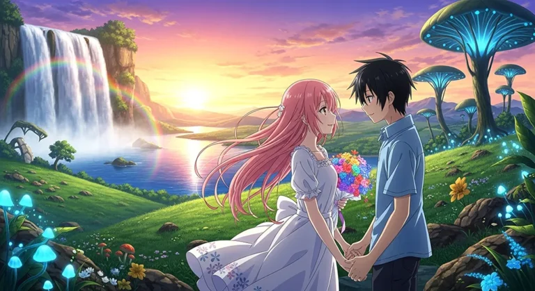 Cute Anime Couple Rainbow Love Scene