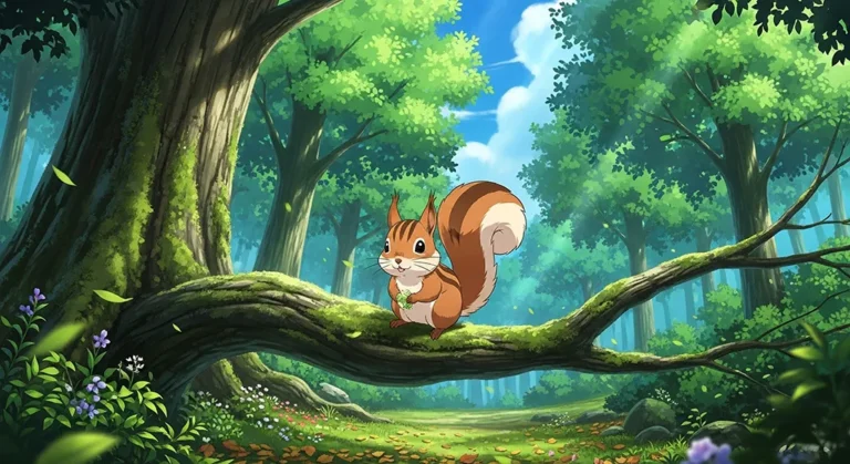 Cute anime squirrel forest wallpaper