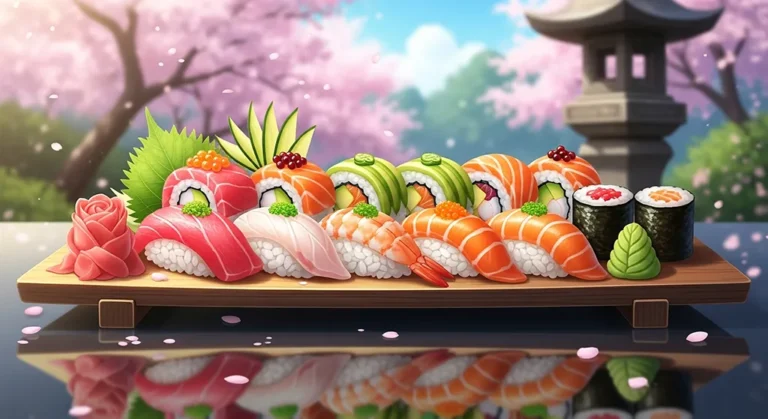 Sushi platter anime food wallpaper